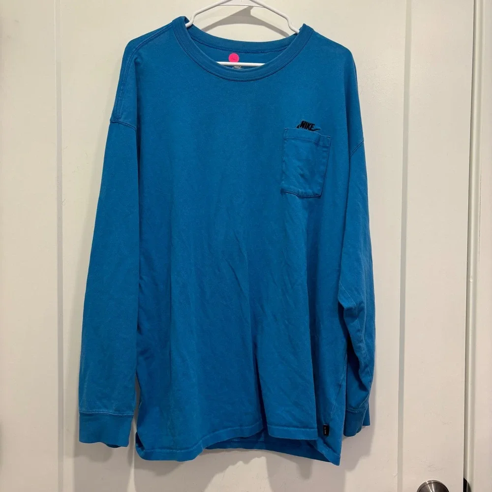 Nike Long Sleeve Pocket Tee Blue Loose Fit Heavyweight Cotton Mens‎ XXL